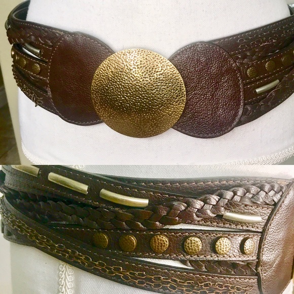 Chico's Accessories - Chico’s Leather Bronze Medallion Elasticized Belt.